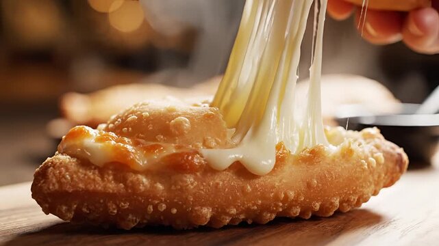 Delicious Fried Empanada with Molten Cheese Pull.