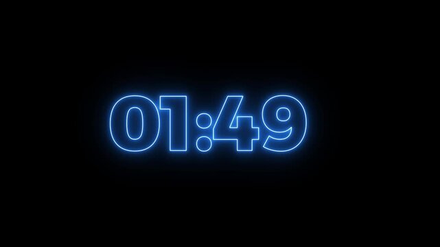 Abstract glowing neon 02 minutes to 0 second countdown. two minute countdown timer animation on transparent background with alpha channel. Glowing 4K countdown animation.