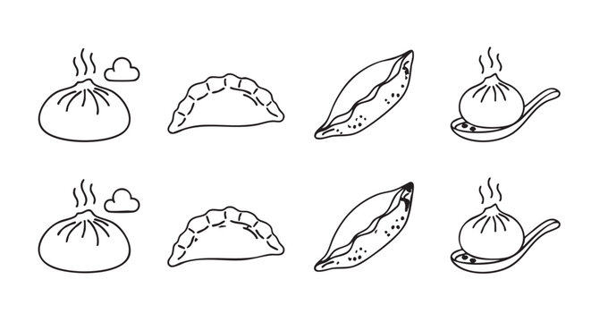 Flat illustrations of traditional dumpling preparation