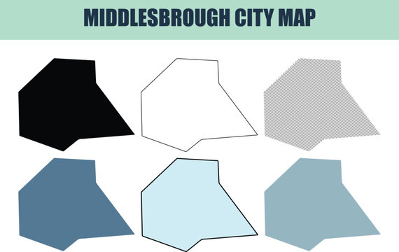 Middlesbrough city map outlines in various graphic styles and fill patterns on a clean background