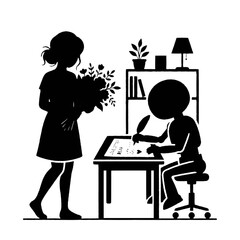 Fototapeta premium Funny Robot Writing Love Letter Romance Silhouette Vector Isolated
