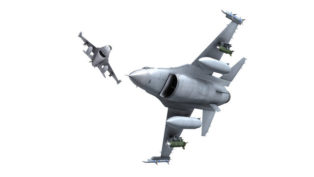 f-16 jet fighter formation in flight isolated on transparent background 3d rendering
