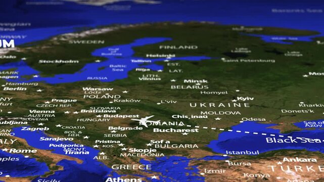 Flight From Ashgabat Turkmenistan to Brussels BELGIUM with flag pins