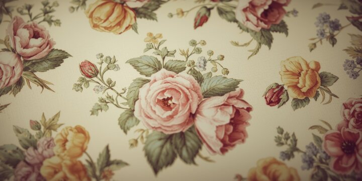 Classic chintz style floral design featuring roses tulips and forget me nots perfect for vintage web and print backgrounds