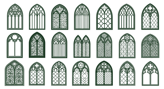 gothic window frames collection dark green vector illustration
