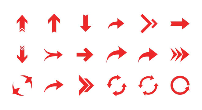 red arrow icons set direction symbols on white background