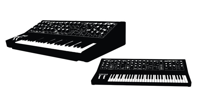 synthesizer silhouette on white background electronic music instrument