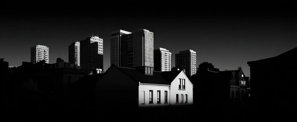 Obraz premium Striking black and white urban photo showcasing bold contrast and dynamic shadows.
