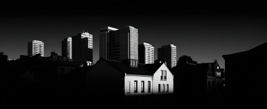 Striking black and white urban photo showcasing bold contrast and dynamic shadows.