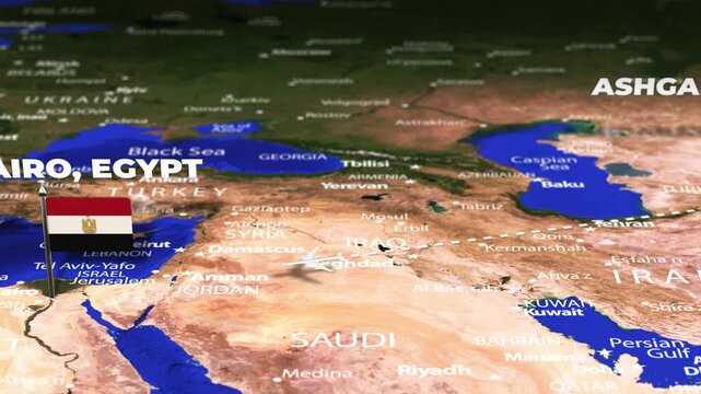 Flight From Ashgabat Turkmenistan to Cairo EGYPT with flag pins