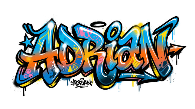 Vibrant Graffiti Artwork with Name Adrian.