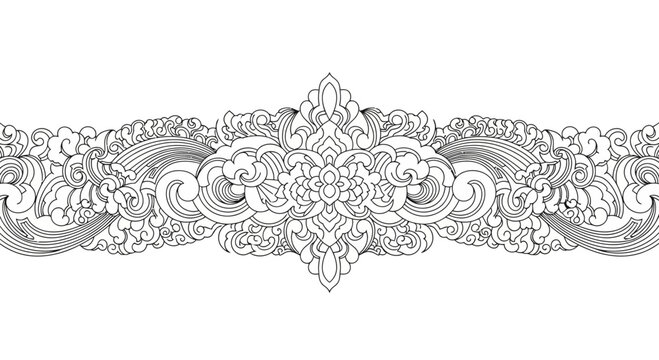 Traditional Balinese Ornamental Border with Intricate Cloud and Wave Pattern