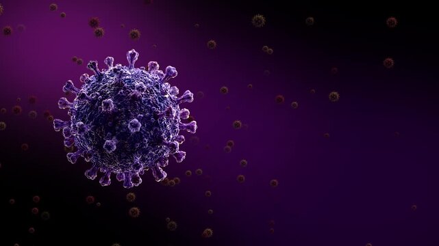 Hantavirus Particle with Copy Space Area on Dark Purple Background - Loop Animation