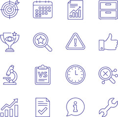 Fototapeta premium Business and Productivity Line Icon Vector Collection Featuring Goals, Analytics, Warning, Achievement, and Office Management Symbols