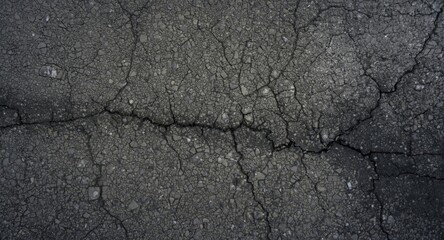 Fototapeta premium Aerial view of cracked tarmac driveway texture showing erosion risk