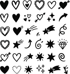 Obraz premium Hand-Drawn Heart and Star Doodles Element Set