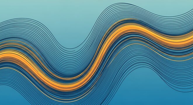 Abstract Blue and Orange Wavy Lines Background, Modern Minimalist Fluid Curve Pattern for Creative Design and Digital Backdrop