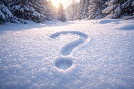 Winter background with a question mark outlined in pristine snow