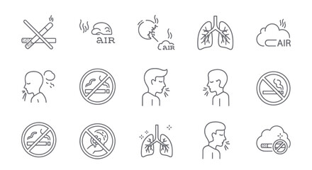 Fototapeta premium Smoking Cessation and Respiratory Health Icon Set