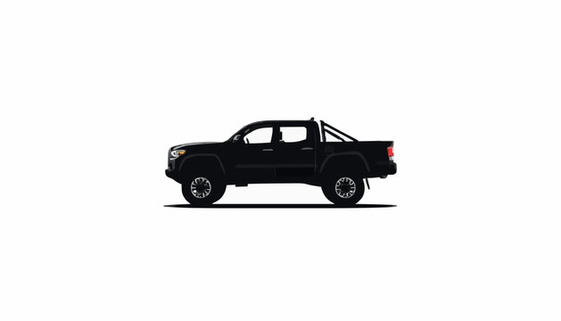 Black Off Road Pickup Truck Side View Isolated Vector Illustration