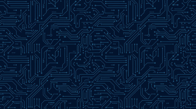 Simple technology pattern background, flat vector circuit lines and digital nodes, futuristic seamless design, modern tech aesthetic