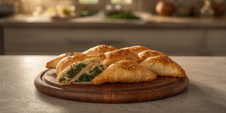 Baked Middle Eastern fatayer featuring a rich spinach and cheese stuffing