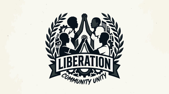 Black silhouette liberation community unity logo.