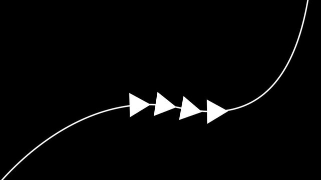 Long one line arrow icon. Curve horizontal dot direction.arrow animation, balls running from left to right.