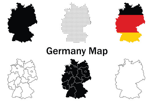 Germany Geography Map Bundle &ndash; Administrative, Outline and Silhouette Vector Design