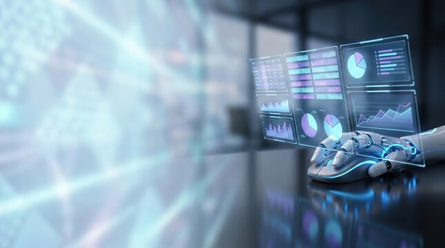 Artificial intelligence robot hand using a computer mouse for financial data automation