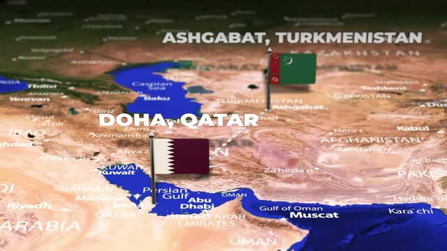 Flight From Ashgabat Turkmenistan to Doha QATAR with flag pins