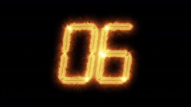 Glowing fire digital countdown timer animation footage