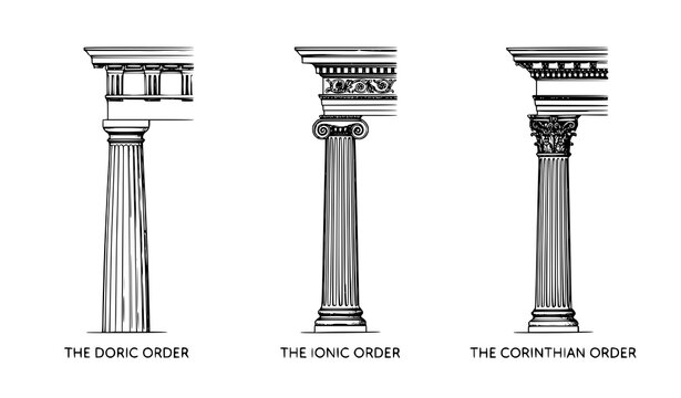 Ancient greek architectural orders doric ionic and corinthian column illustrations