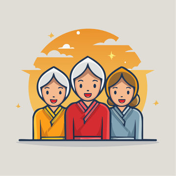 Three women in traditional clothing