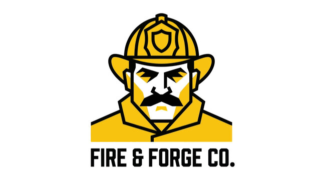 Firefighter Emblem Logo with Text "FIRE & FORGE CO."