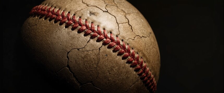 Classic baseball with visible tight red thread stitching