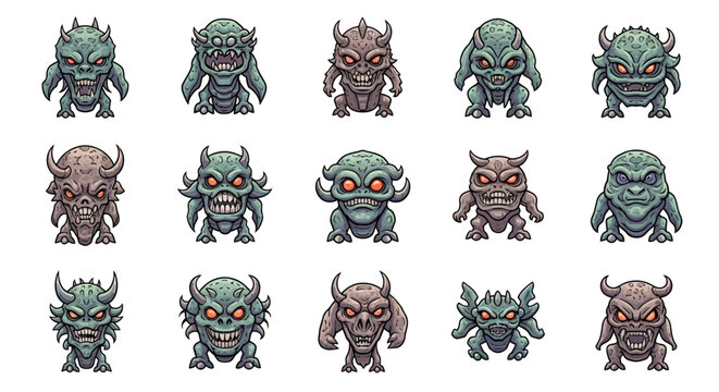 Collection of various cartoon monster characters.