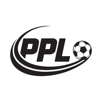 Soccer ball and text logo black and white graphic