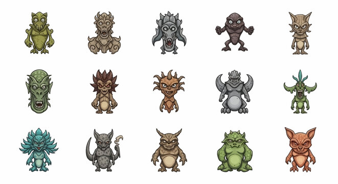 Collection of various cartoon monster characters.