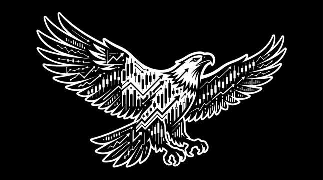 Stylized Eagle Illustration with Geometric Patterns on Black Background