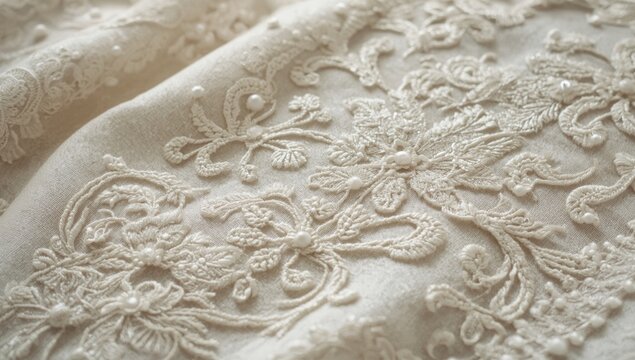Artistic Lucknowi Chikan piece featuring ornamental white thread floral embroidery
