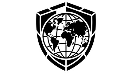 Global Security Emblem: Shield and World Map Silhouette © ksatria