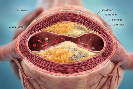 Arterial Cross-Section Showing Atherosclerosis and Plaque Buildup