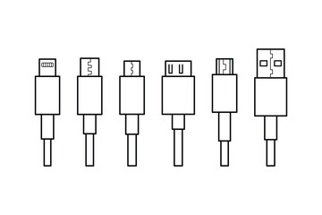 USB Cable Connector Vector Icon Set Lightning Micro Type C Design © JannatulFerdous
