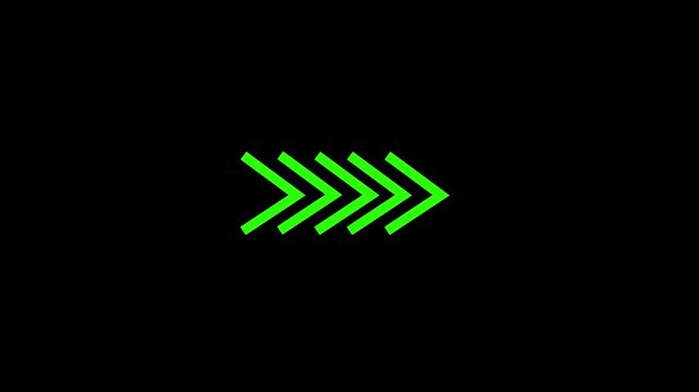 Four green chevron arrows pointing left against a black background A minimalist image features three angled chevron like arrows pointing left transitioning in shade from