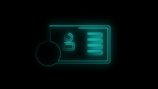 People with NID card verify icon, profile verify account neon icon animation Isolated on Black Background