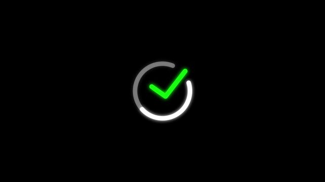 Tick mark icon animation on isolated black background. Check mark icon animation. right check mark icon transparent background. isolated tick mark or confirm icon animation