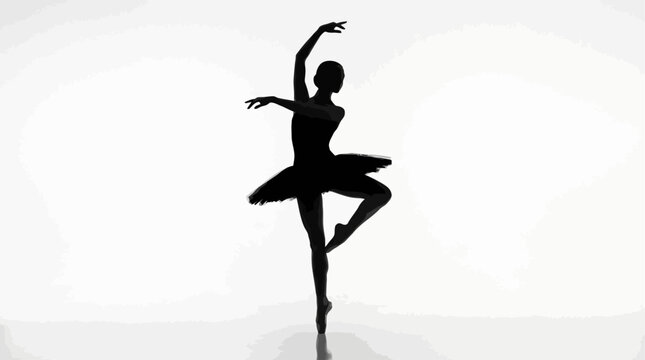 Ballerina in mid-spin pose on white background minimalist dance performance silhouette