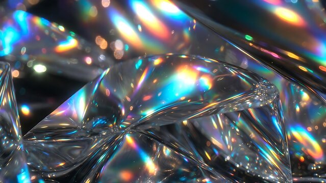 Holographic crystal glass with rainbow colors.