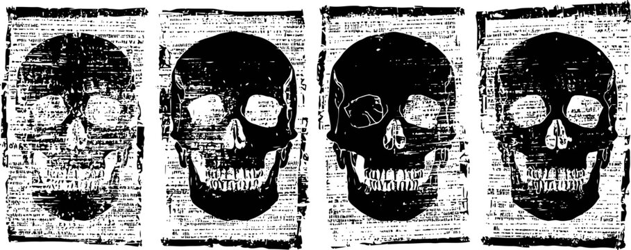 Vintage anatomical skull illustrations showing different views of the human skull